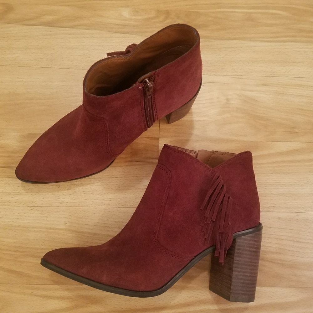 Lucky Brand Mercerr Suede Leather Ankle Boots, Red